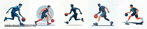 A man is playing basketball in a simple and minimalist flat design vector style