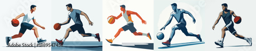 A man is playing basketball in a simple and minimalist flat design vector style