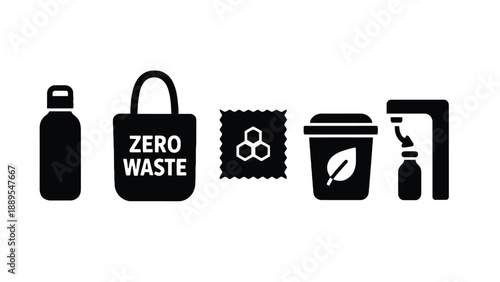 A set of eco-friendly icons representing a zero waste lifestyle