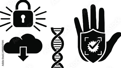 A graphic illustration of security and protection concepts with icons