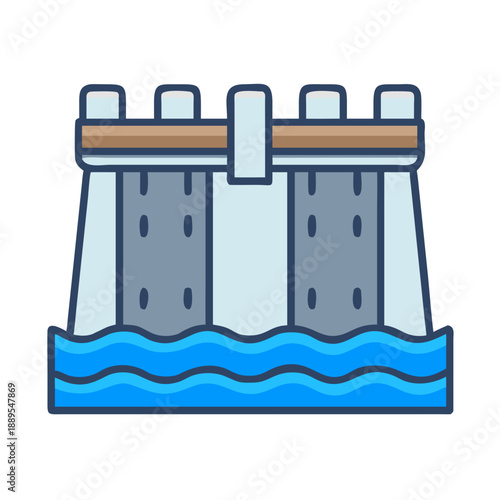 Flat illustration of hydroelectric dam controlling water flow vector