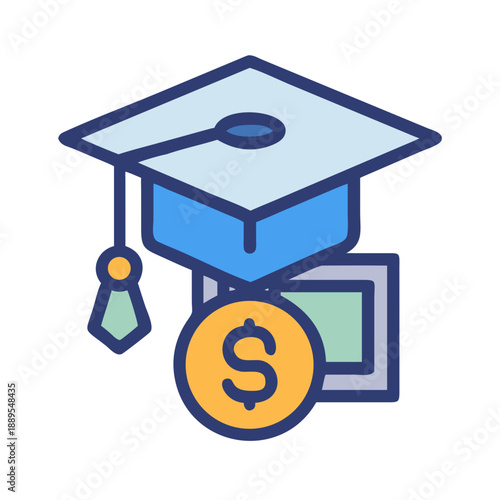 Paying for education with a mortarboard and dollar coin