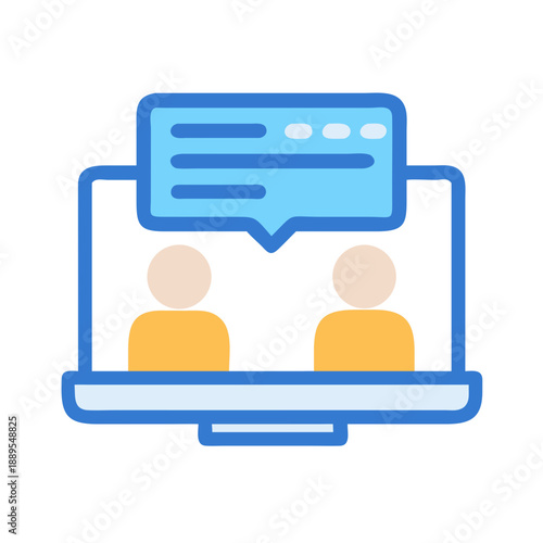 Online meeting or video call on computer screen icon