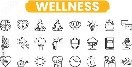 Wellness icon set for healthy living and self care concepts