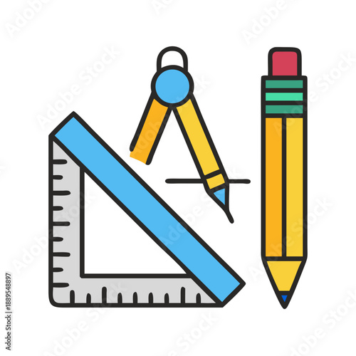 Drafting tools arrangement on dark background for engineering design