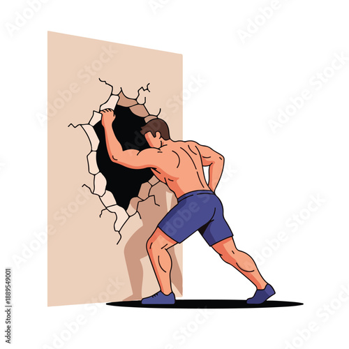 A man breaks through a wall