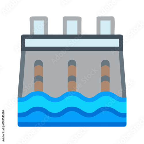 Modern flat illustration of hydroelectric dam generating renewable energy