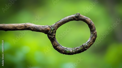 osier. A single osier branch bent into a perfect circle against a blurred natural background. gardening catalogs, home-decor guides, designed for home decor and floral branding.