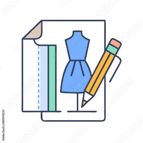 Fashion design icon with dress template and pencil