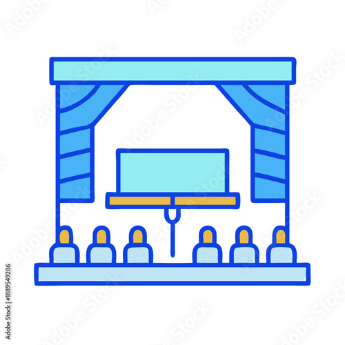 Blue stage with audience flat vector illustration graphic