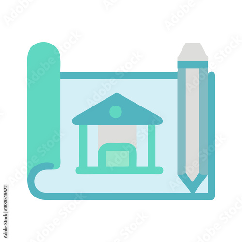 Architectural blueprint design with pencil sketch flat illustration