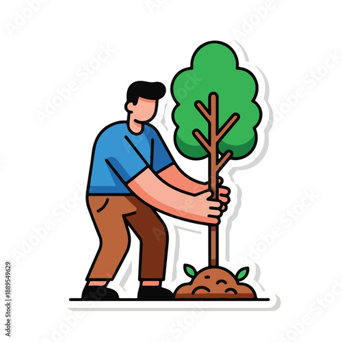 A man planting a tree with a frowning root ball