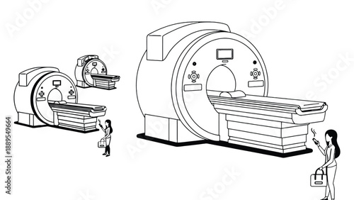 An illustration of a magnetic resonance imaging MRI machine and its components
