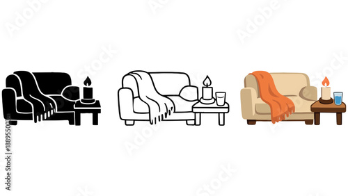 A cozy living room setup with armchairs and tables featuring candles