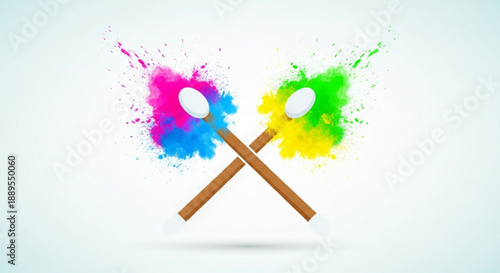 Vibrant holi color powders exploding from wooden sticks colorful holi celebration background