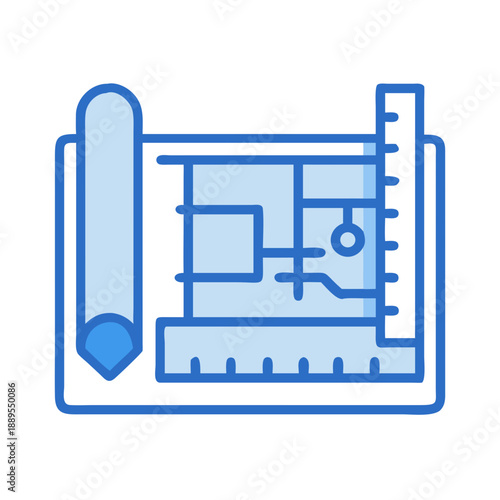 Architectural blueprint with ruler vector icon design illustration