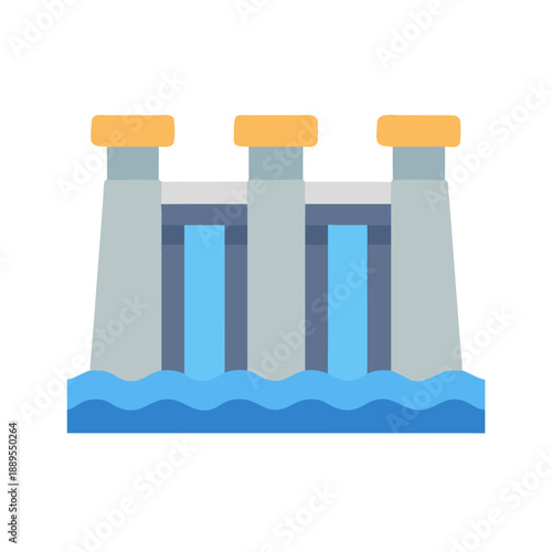 Flat design icon of a hydroelectric dam station illustration