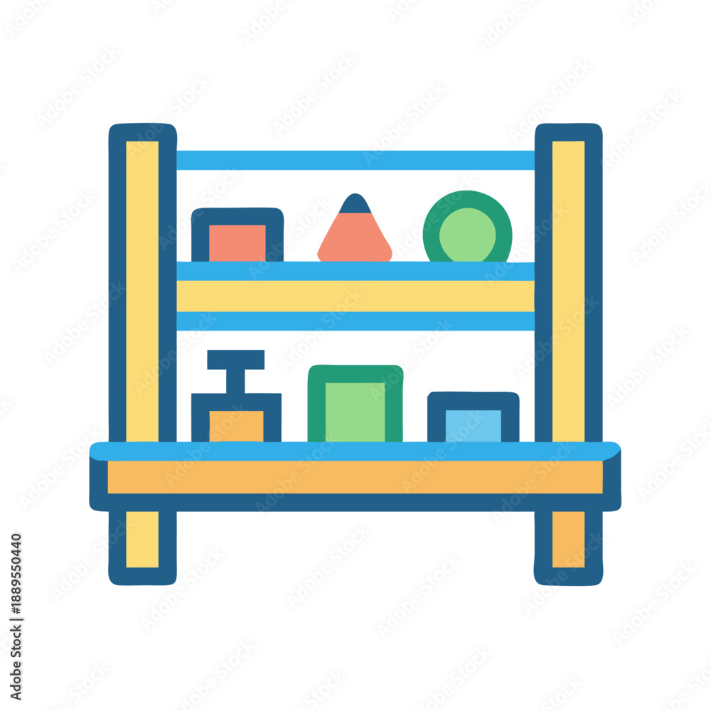 Fototapeta premium Colorful Geometric Shapes on Shelves Illustration on Black Background