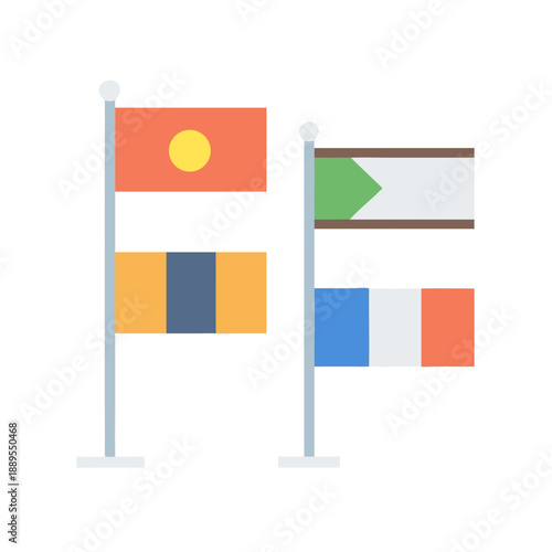 Flat style flags of different countries on black background