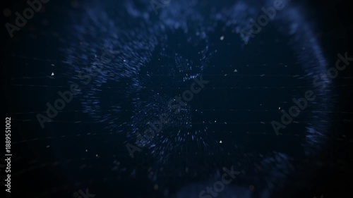 Glowing blue digital sphere with particles in space