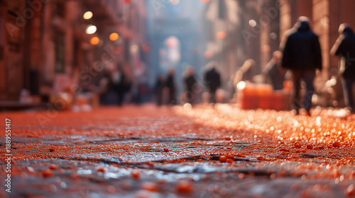 Battles of the Oranges, Orange Covered Cobblestone Street After the Traditional Battle of the Oranges in Ivrea