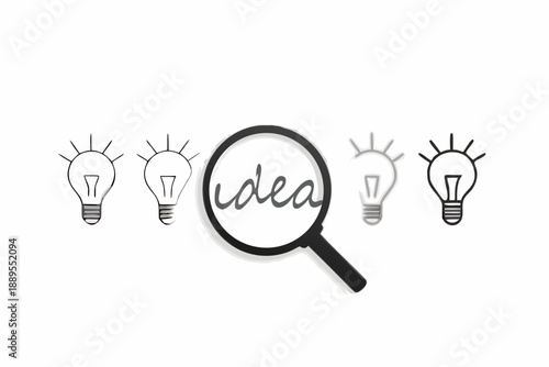 Searching for ideas lightbulbs and a magnifying glass illustration
