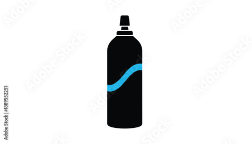 Black Spray Bottle with Blue Accent in Modern Design on White Background for Cosmetic Packaging
