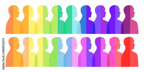 Silhouettes of people arranged in rainbow colors representing diversity