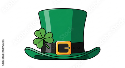 Green top hat with gold buckle and shamrock for st patrick's day celebration symbolizing good luck and irish heritage
