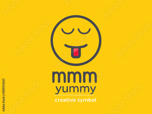 A playful yellow graphic features a winking smiley face and mmm yummy text