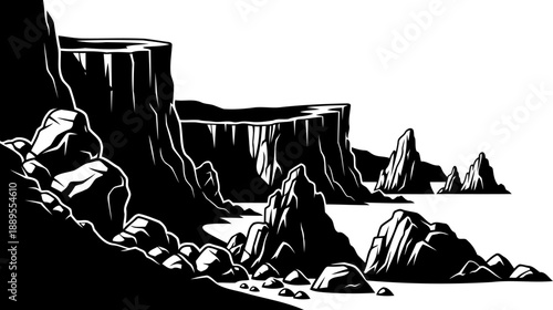 Coastal cliffs and sea stacks silhouette