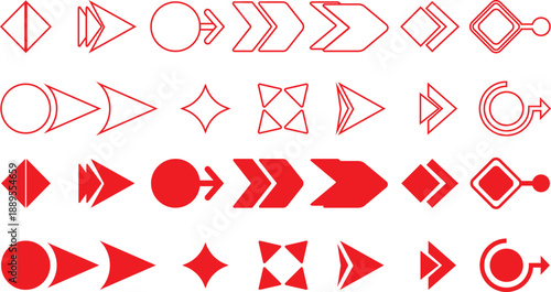 Bullet points. List icon set with geometric shapes, arrows, stars, hearts in outline style. Vector illustration. Bullet point collection for. Arrows set black vector. Arrow icon collection