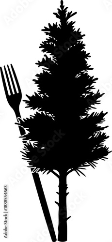 Conceptual silhouette of a pine tree and a large dining fork