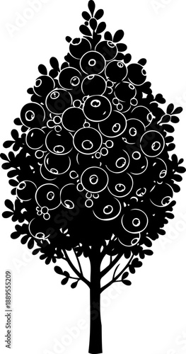 Fruiting berry bush with dense clusters silhouette