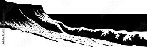 High coastal cliff silhouette with ocean waves