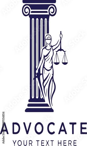 Lady Justice Themis with Pillar Law Firm Advocate Logo Vector