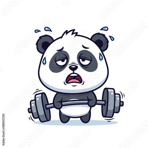 Determined Panda's Exercise: A determined panda is seen working out, showcasing resilience through lifting weight