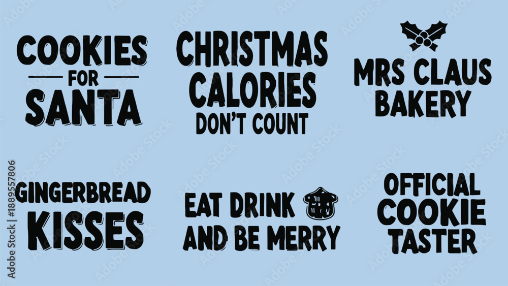 Fototapeta premium A festive holiday graphic with Christmas cookie signs and phrases on a light blue background