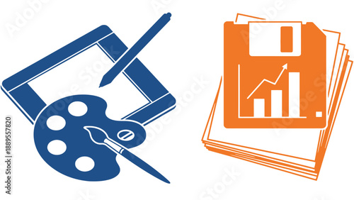 A creative person working with art and data analysis tools simultaneously.