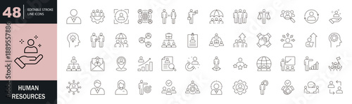 Human Resources icon set. Editable line icons. Vector illustration.