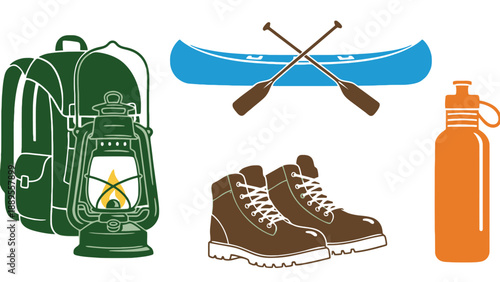 A collection of outdoor gear for camping and hiking adventures