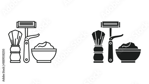 Shaving kit icons in outline and solid style