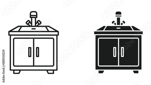 Bathroom vanity cabinets with sinks in black and white