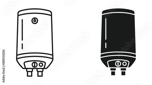 Water heater illustration in white and black