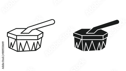 Simple drum illustration with mallet in two different styles