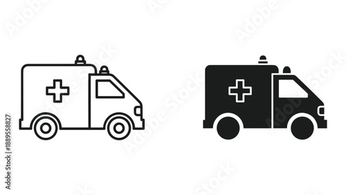 Ambulance vehicle icon set for emergency services