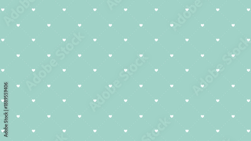 Mint green heart pattern seamless vector with white dotted lattice lines, elegant pastel background for wedding invites and baby shower decor
