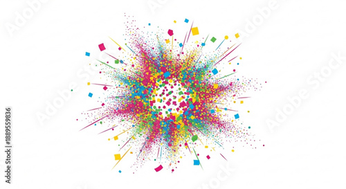 Vibrant multicolored paint splatter explosion on white background abstract colorful artistic expression