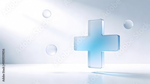 Glassy Plus Sign with Bubbles Still Life