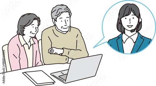 オンライン相談を受けるシニア夫婦のイラスト素材